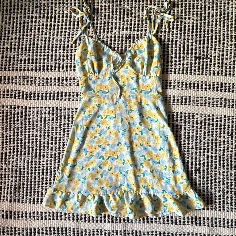 Hesperus Size Small Yellow and blue floral print Spaghetti strap dress